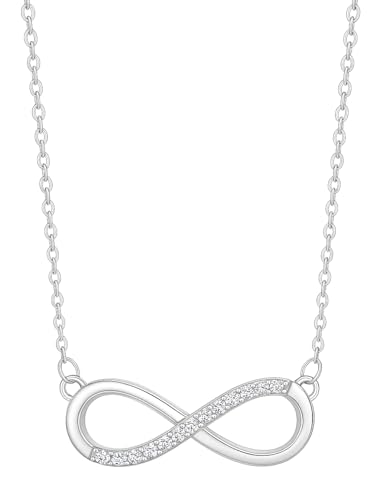 Nilu's Collection Infinity Pendant Necklace with American Diamond Stones For Women | Lightweight | Anti-Tarnish | Anti- Tarnish | Office Wear (Silver)
