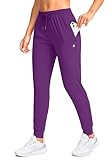 Women's Joggers Pants with Zipper Pockets Tapered Running Sweatpants for Women Lounge, Jogging (Purple, Medium)