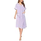 Ekouaer Women's Striped Sleepwear Button Down Duster Short Sleeve House Dress Nightgown S-XXL