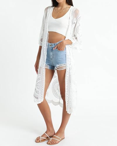 Image of Bsubseach Women Mesh Cardigan Bikini Beach Kimono Open Front Swimsuit Cover Ups Swimwear