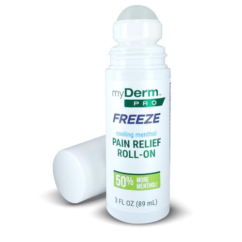 Myderm PRO Freeze Roll-On, 3 fl oz - Extra Strength 6% Menthol - ICY Roller for Elbows, Joints & Muscles - Hands-Free Topical Support - Made in The USA