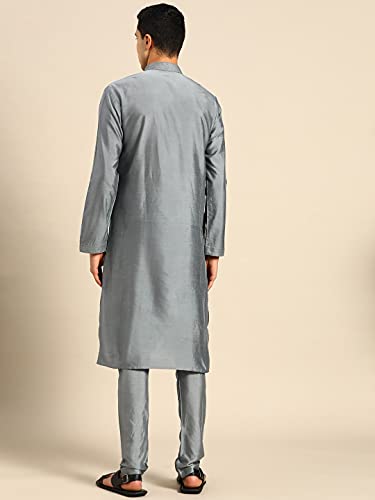 Image of Rajubhai Hargovindas Men's Banarasi Cotton Silk Thread Work Kurta Set With Churidar