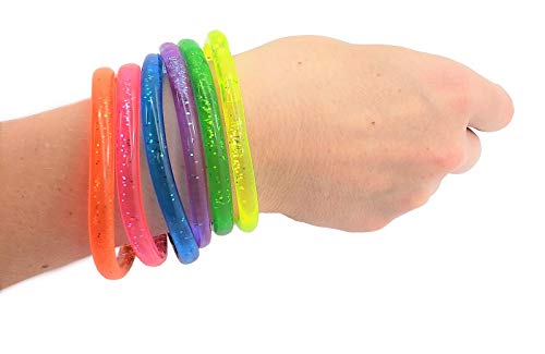 6" Liquid Super Glitter Colorful Bracelet (12 Pack) Bright Neon Colors. Cool Bracelets For Party Favor, Stocking Stuffers, Birthday Parties, Fundraisers, Giveaways Or Prizes! #TOP5