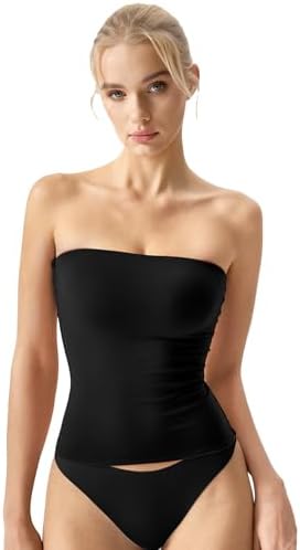 QINSEN Women's Tube Top Double Lined Strapless Bandeau Top Summer...