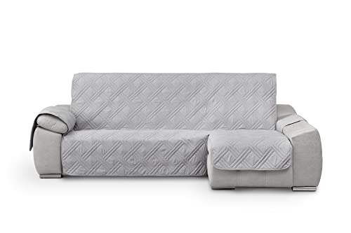 Textilhome - Funda sofá Chaise Longue Derecho Luka, Cubre sofá proctector Acolchado Medida 220 cm. Salva Sofa Chaise Long. Color Gris Claro