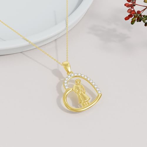 14K Solid Gold Love Heart Grandma Necklace for Women,Real Gold Grandmother Pendant Necklace Nana Jewelry Gifts for Christmas Mother's Day Birthday,16+2 Inch3