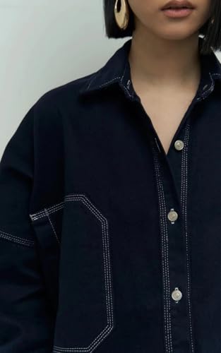 PIRAL Women’s Navy Denim Skirt Set – Oversized Jacket & Mini Skirt, 100% Cotton, Contrast Stitch Detailing3