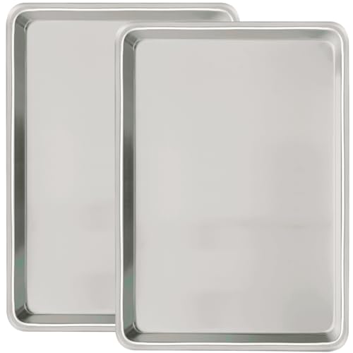 Commercial Quality Baking Sheet Pan Set, Natural Aluminum Cookie Sheet, Umite Chef Warp Resistant Nonstick Baker’s Half Sheet Pan, Large Thick Cookie Tray Pans for Baking, Roasting(2 Pack, 18X13Inch)