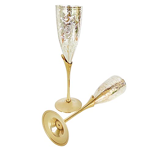 Vibranic Wine Glass Handmade Engraved Vintage Silver & Gold Plated Champagne Fluted Wine Glass Pack Of 2 (Silver Plated) #TOP3