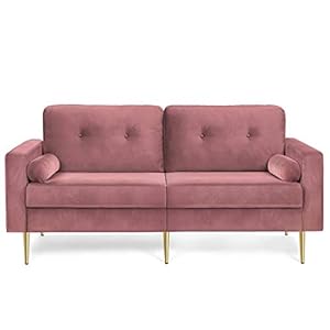 VASAGLE LCS001P01 3 Seater Sofa Living Room Velvet Cover for Flats Small Spaces Wooden Frame Metal Legs Easy Assembly Modern Design 190 x 82 x 84 cm Pink