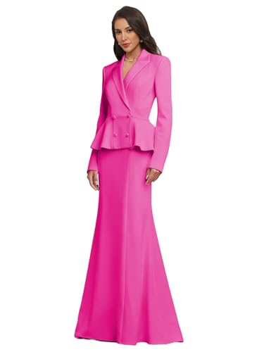 2 Piece Formal Blazer Skirt Set for Women Long Sleeve