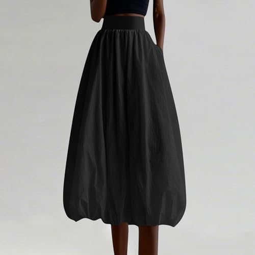 Women's High Waist Pleated Bloomer Skirt, Solid Color Tummy Control Puffy Skirts Going Out Casual Clothes with Pockets2