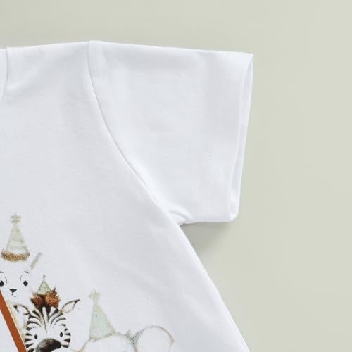 Baby Junge 1. Jahr Geburtstags T-Shirt Wild One Kurzarm Oberteil Baby Mein Erster Geburtstags Outfit Sommer Kleidung (1 Wild One Tiere Weiß, 12-18 Months)