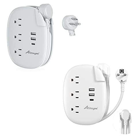 USB C Travel Power Strip,Alitayee Portable Power Strips with 3 Outlets 3 USB Ports+European Travel Plug Adapter,US to Europe Plug Adapter Cover