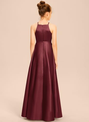 Junior Bridesmaid Dress A-Line Halter High Low Dresses Satin for Wedding Party T0543