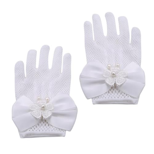 Image of ULDIGI White Lace Kids Dress Gloves for Wedding Flower Girls or Theater Stage Performances, Comfortable and Lightweight Decorative Gloves with Elegant Design