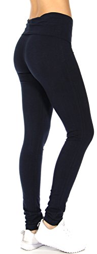 SERENITA Women Yoga Pants Boot Cut | Cotton Foldover Highwaist Workout Pants for Women, Full and Capri Size | 95% Cotton Navy