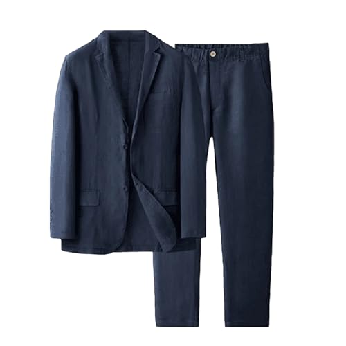 Men Thin Linen Suits Summer Beach Fashion Notch Lapel Office Casual Breathable 2 Piece Set