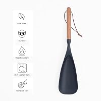 Cooking Spoon for Nonstick Cookwares, Multifunction Spatula Spoon, Great for Both Cooking and Serving, Durable BPA-Free Matte Black Silicone, Wood Handle Spoon, Safe for Nonstick Cooking Surfaces — image 2