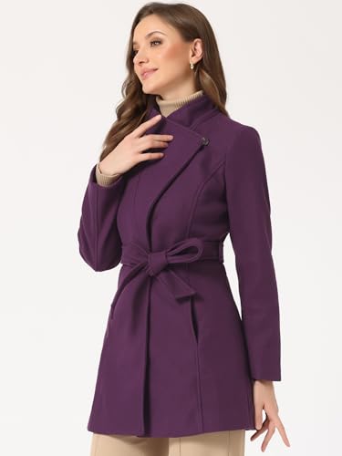 Image of Allegra K Women's Winter Elegant Stand Collar Overcoat Long Belted Pea Coat