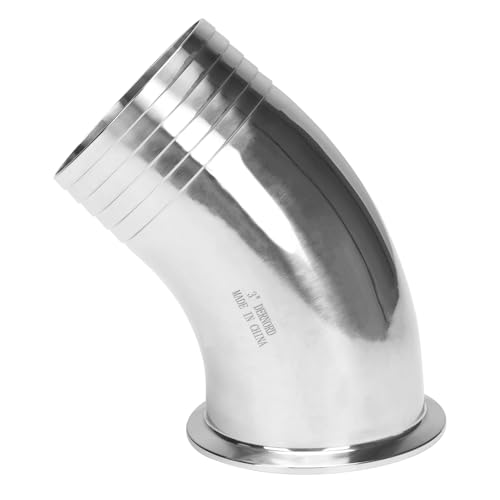 Image of DERNORD Sanitary Hose Barb Pipe Fitting 3 inch Tri Clamp (91MM Ferrule) 45 Degree Elbow Tube OD 3 inch /76MM