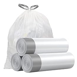 Small Trash Bags 4 Gallon - Drawstring 4 Gallon Trash Bag, Individual Unscented Small Garbage Bags, White 4 Gal Trash Can Liners Bathroom Trash Bags, 57 Count