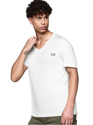 Image of Mack Jonney Regular Solid Cotton Blend V Neck T Shirt for Men