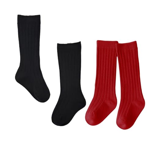 Baby Kids Socks 2-Pack - Striped Crew Socks for Boys & Girls, 80% Cotton, Soft & Breathable