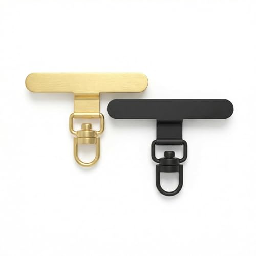 cmetta 2 PCS 360Â°Rotatable Metal Phone Tether Tab for iPhoneï¼ŒCell Phone Lanyard Replacement Part for All Full Phone Cases,Black+Goldï¼ŒThin Strip Type