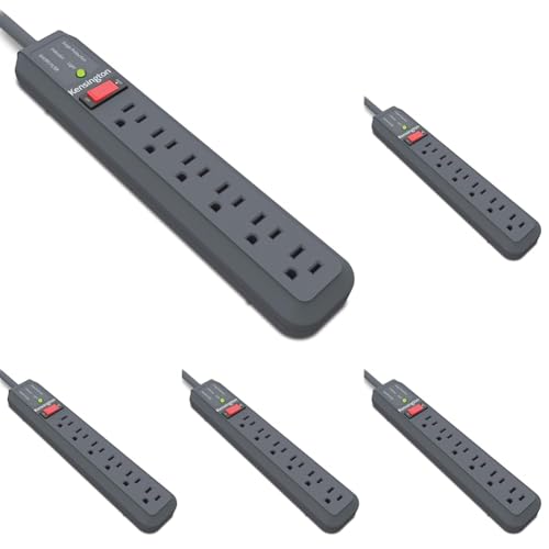 Image of Kensington Guardian 6 Outlet Power Strip, 15ft Surge Protector, 15-Foot Cord, 540 Joules, Black(K38215NA) (Pack of 5)