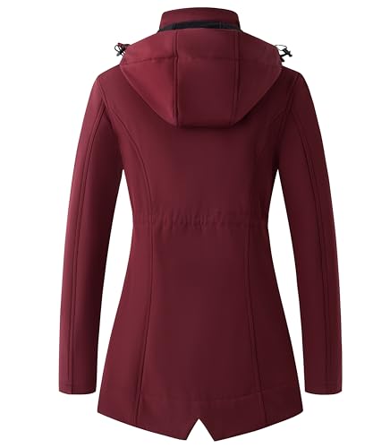 wantdo Jackets for Women Lightweight Waterproof Hooded Softshell Rain Coat Warm Windbreaker Wine Red S