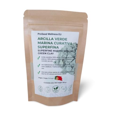 Arcilla Verde Marina Curativa Superfina – 100% Natural de Portugal – Purificante y Detox para Rostro, Piel y Cuerpo – Grado Cosmético 100 g