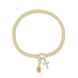 Free bird Gold Bracelets for Women 14k Gold Plated Bead Bracelets Gold Stretch Bracelets November Birthstone Bracelets for Women Yellow Topaz Bracelet Cross Friendship Bracelets for Best Friends