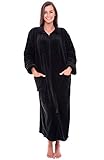 Alexander Del Rossa Long Zip Up Robes, Plush Zipper Robes Plus Size, Housecoats Zipper Front Black Medium (A0300BLKMD)