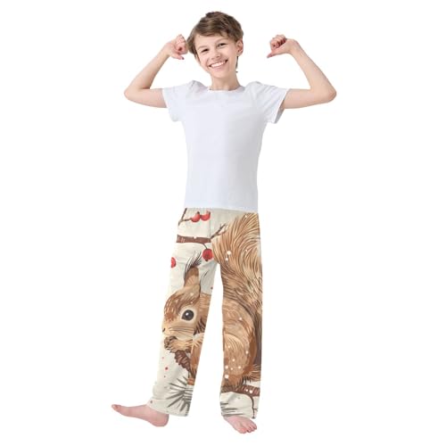 ZZXXB Squirrel Pine Tree Boys Long Pants Soft Trousers Elastic Waist Kids Lounge Bottoms with Pockets S-XL2