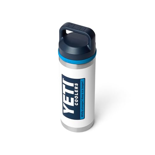 Image of YETI Rambler 18 oz Bottle, Leakproof, Vacuum Insulated, Stainless Steel with Chug Cap, White /Blue