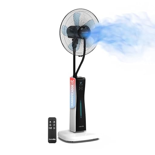 UNIVERSALBLUE Ventilador Humidificador Potente | Ventilador Nebulizador de Agua | Con Ruedas | Mando a Distancia | 3 Velocidades | Silencioso | Temporizador 12h | 5 Aspas | Blanco y Negro | Ya disponible en tu tienda friki favorita! En mundofriki.es!