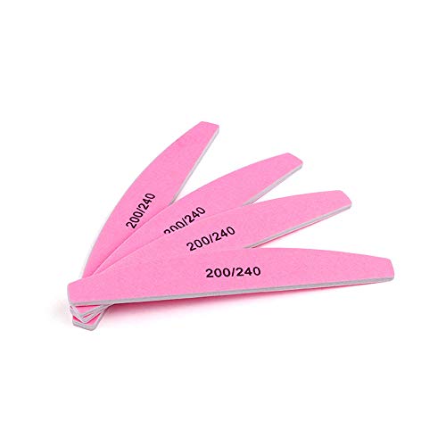 J Shop Lime à ongles 5 pièces demi-ronde rose 200/240 Grits pour manucure pédicure limes Double face ponçage polissage des ongles tampon
