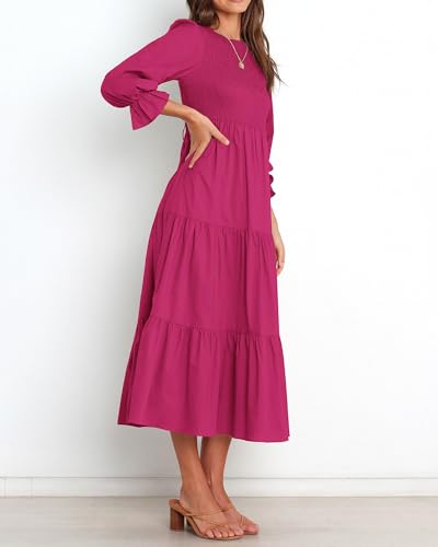 BTFBM Women Casual Long Sleeve Crew Neck Fall Dress Bohemian Relaxed Fit Floral Flowy Maxi Dresses Tiered Cocktail Dress