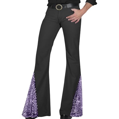 Mens Sparkling Sequin Bell Bottom Pants 60s 70s Disco Retro Baggy Stretch Hippie Fashionable Flare Jeans