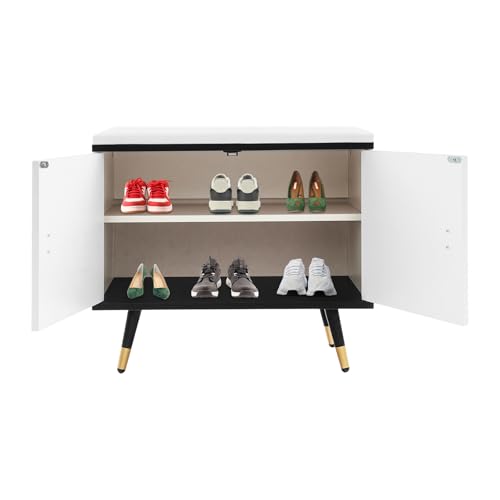 MEELRYD Zapatero de 2 niveles, banco con espacio de almacenamiento, baúl con cojín acolchado, zapatero pequeño para pasillo, salón y dormitorio, 60 x 30 x 50 cm