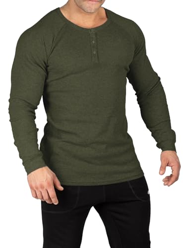 Muscle Cmdr Men's Lightweigt Waffle Henley Shirt Regular Fit Long&Short Sleeve Casual 3 Button Placket Underwear