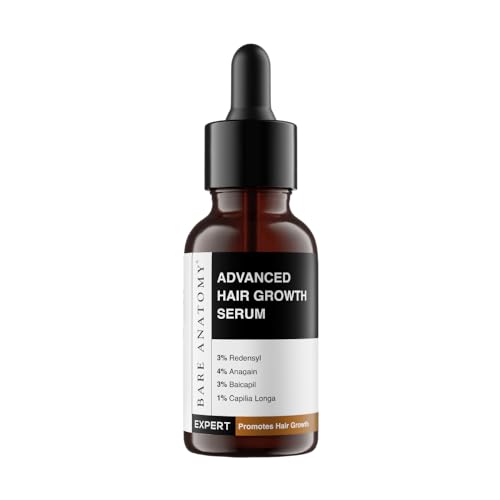 Image of Bare Anatomy Advanced Hair Growth Serum | 3% Redensyl, 4% Anagain, 3% Baicapil, 1% Capilia Longa, Rosemary, Biotin & Rice Extract | Hairfall control & Hair Density | Women & Men | 30ml