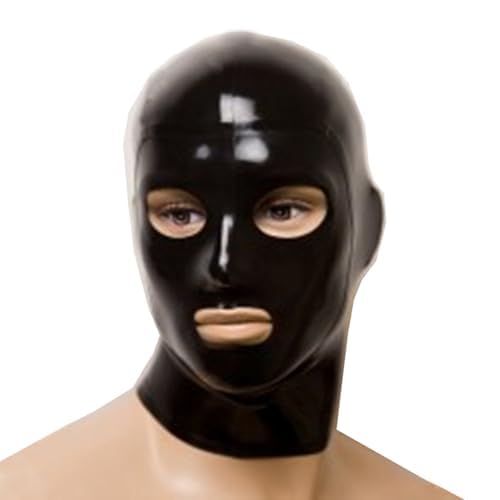 Black Latex Hood Masks,Full Face Latex Mask for Men Women Catsuit,Novelty Rubber Masks Cosplay Club Wear Party Costumes L