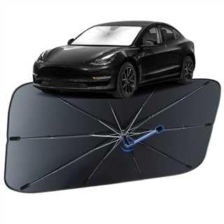 Image of Windshield Sun Shade for Tesla Model 3 2018-2026, Umbrella Car Shades with 360Rotating Shaft, Foldable Front Window Sunshade for UV & Heat Protection