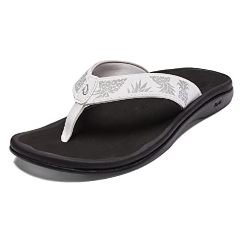 OLUKAI Ohana Women's Beach Sandals, Quick-Dry Flip-Flop Slides, Water Resistant, Wet Grip Soles & Compression Molded Footbed, Bright White/Hua, 8 Cover