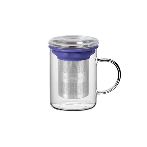 TEA SHOP   Taza de Té o Infusiones Taza de cristal para té o infusiones con filtro y tapa   Taza All in One Mallow   Termorresistente con Infusor de Acero Inoxidable y Asa  