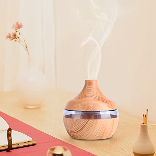 Difusor aromático eléctrico 300 mL madera tacto LED USB miniatura 6