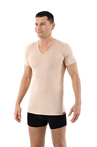 Men's Invisible v-Neck Business Undershirt with Short Sleeves 100% Organic Cotton Nude Beige2