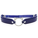 Mr.Fashion Cat Head Double PU leather garter non-slip garter - Personality punk Cat ear thigh loop elastic garter (Royal blue (garter belt))